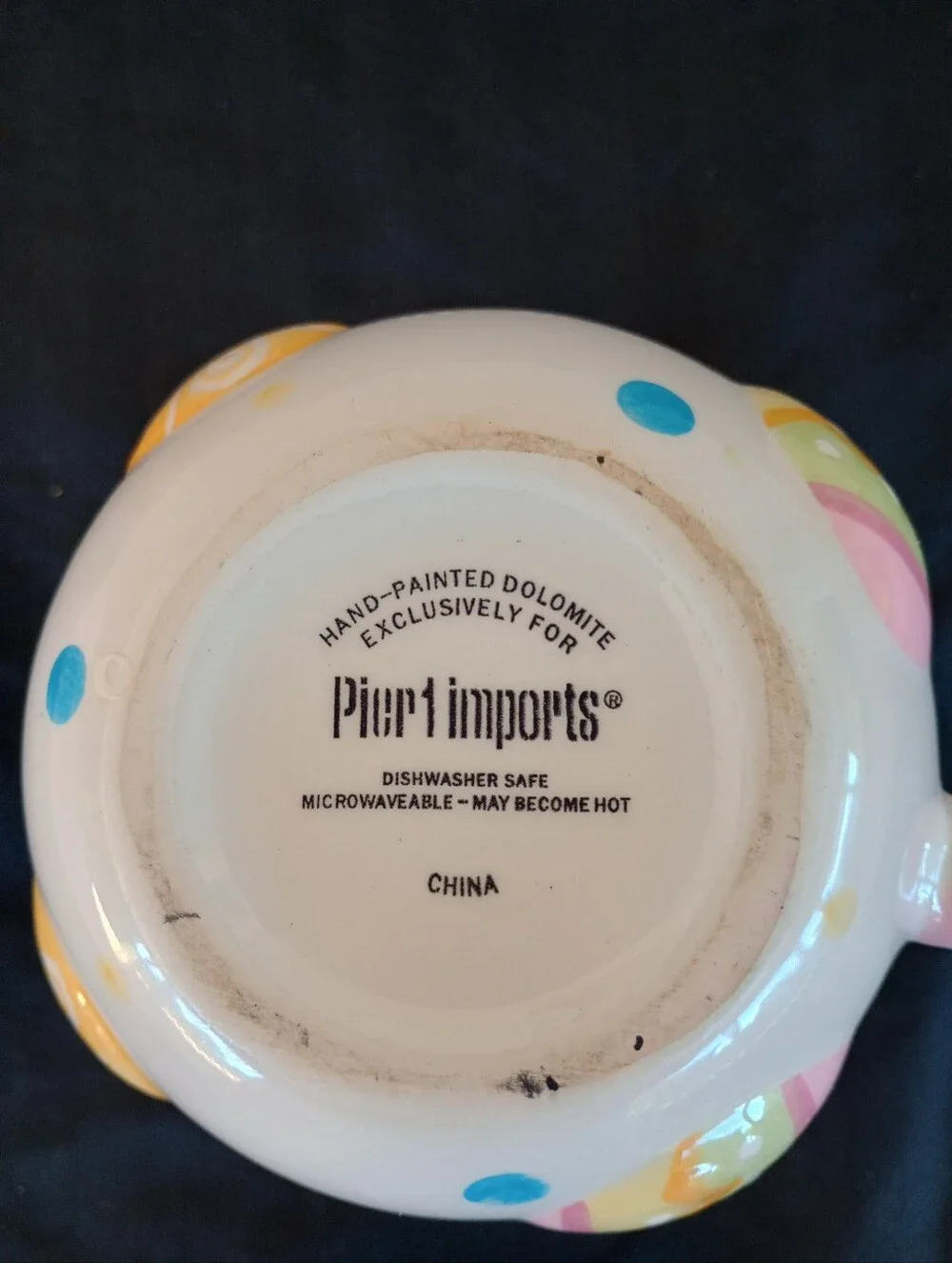 Pier 1 Imports Handpainted Dolomite Easter Egg Polka Dot Colorful Coffee Mug Cup